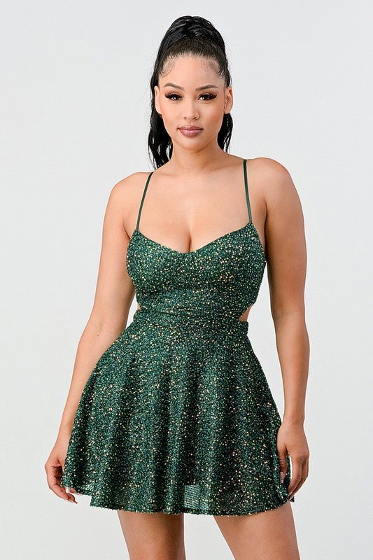 Hunter Green Sequins Cutout Mini Dress - STYLED BY ALX COUTUREDresses