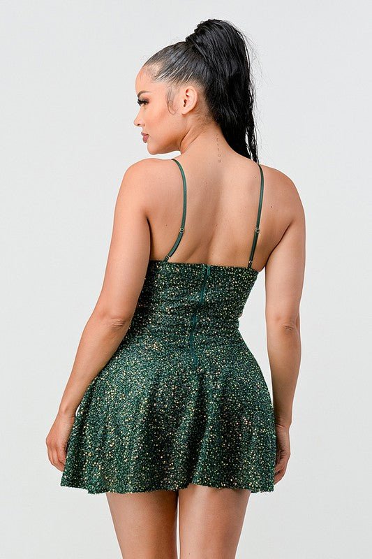 Hunter Green Sequins Cutout Mini Dress - STYLED BY ALX COUTUREDresses