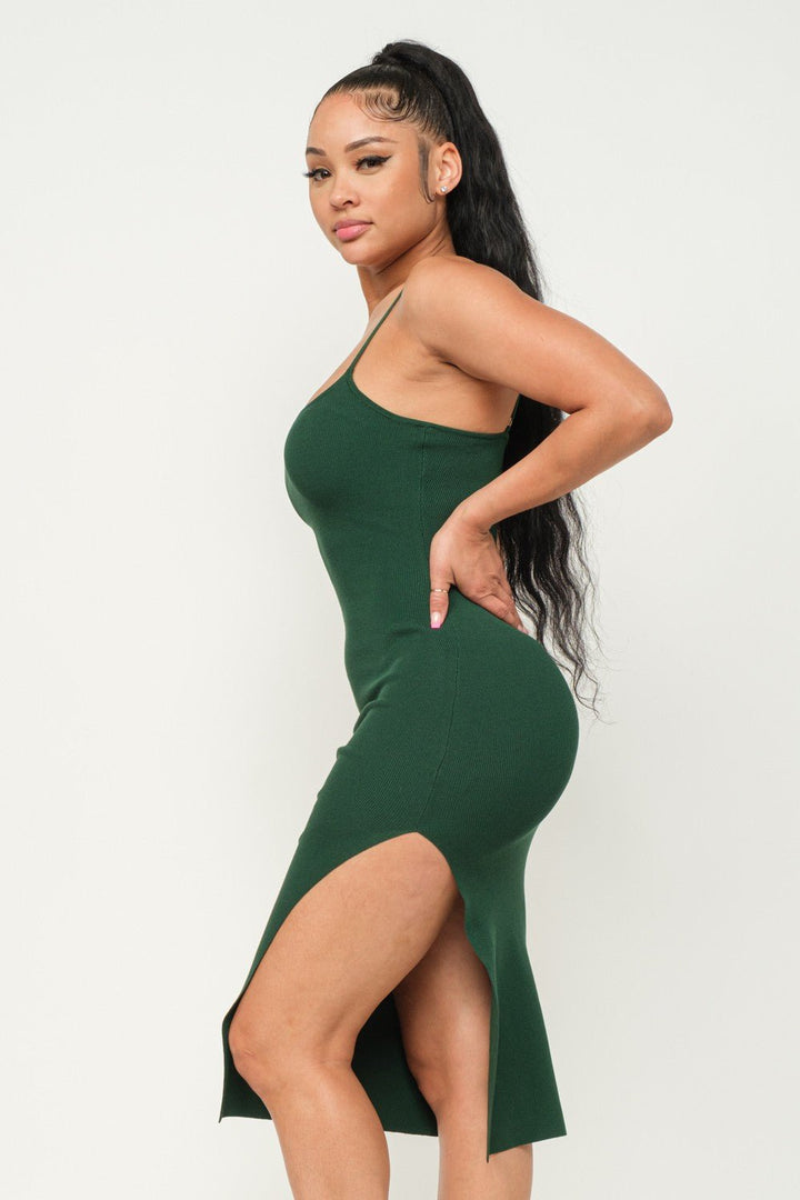 Hunter Green Side Slit Cami Dress - STYLED BY ALX COUTUREDresses