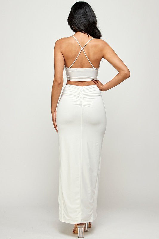 Ivory Bra Top And Slit Skirt Set - STYLED BY ALX COUTUREOutfit Sets