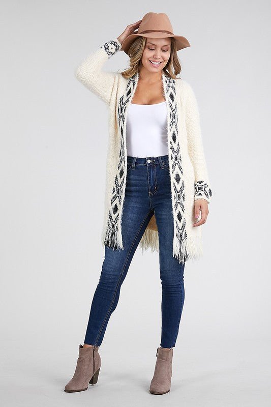 Ivory Fringe Detail Tribal Knit Sweater - STYLED BY ALX COUTURESWEATERS