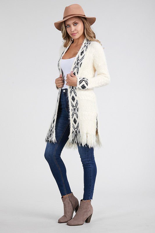 Ivory Fringe Detail Tribal Knit Sweater - STYLED BY ALX COUTURESWEATERS