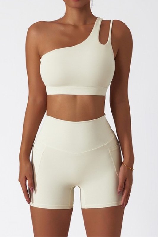 Ivory Gabriella One - Shoulder Asymmetrical Cut Sports Bra - STYLED BY ALX COUTURESports Bra