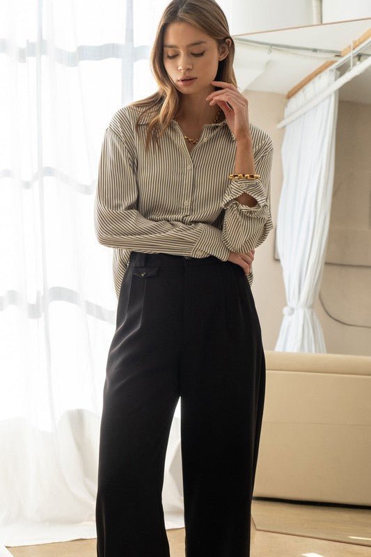 Ivory Pinstripe Button Up Shirt - STYLED BY ALX COUTUREShirts & Tops