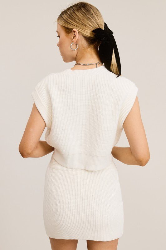 Ivory Ribbed Knit Sweater Skirt Set - STYLED BY ALX COUTURESkirt Set