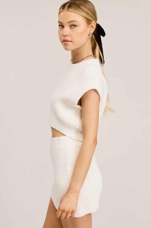 Ivory Ribbed Knit Vest Mini Skirt Set - STYLED BY ALX COUTURESkirt Set