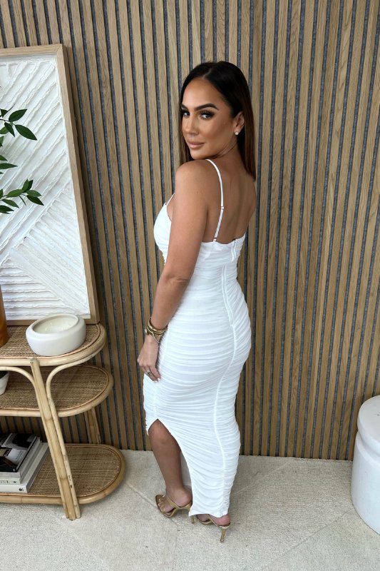 Ivory ruched dress sale