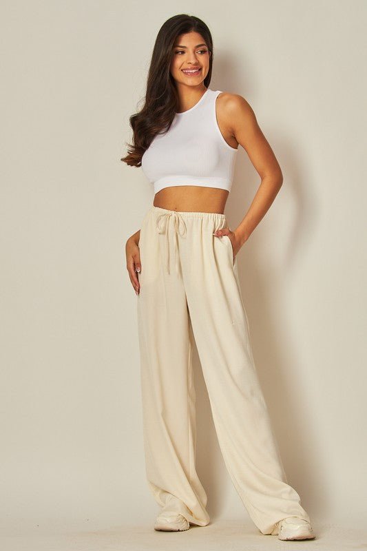 Ivory Satin Wide Leg Pants - STYLED BY ALX COUTUREPANTS