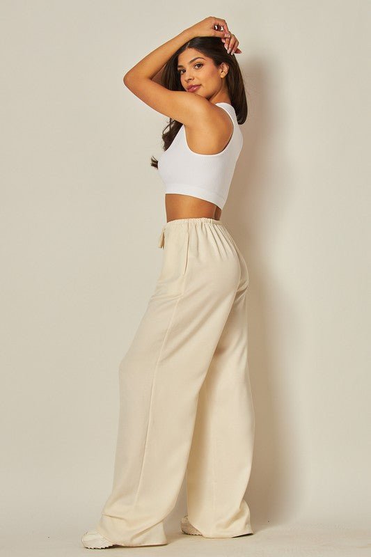 Ivory Satin Wide Leg Pants - STYLED BY ALX COUTUREPANTS