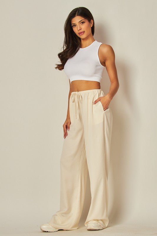 Ivory Satin Wide Leg Pants - STYLED BY ALX COUTUREPANTS