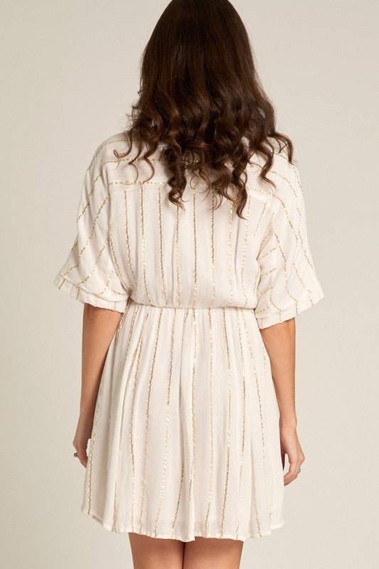 Ivory Stripe Kimono Mini Dress - STYLED BY ALX COUTUREDRESS