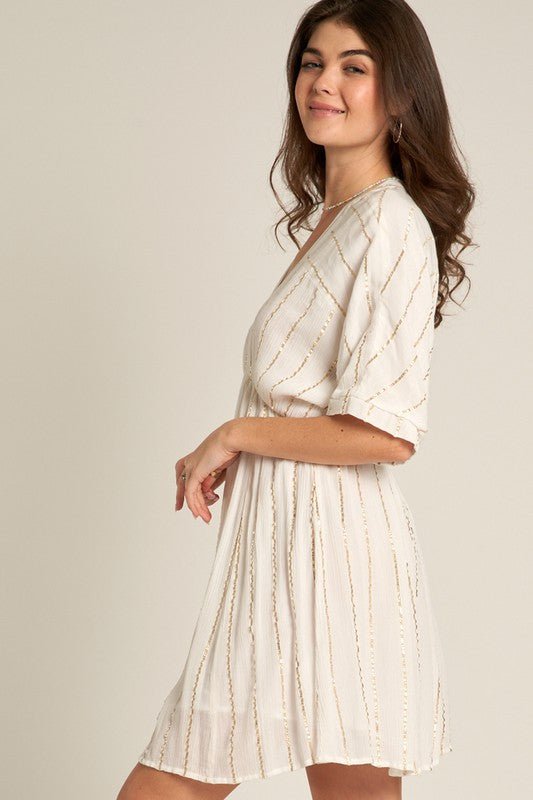 Ivory Stripe Kimono Mini Dress - STYLED BY ALX COUTUREDRESS