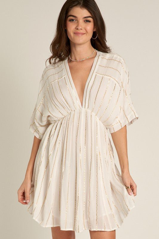 Ivory Stripe Kimono Mini Dress - STYLED BY ALX COUTUREDRESS