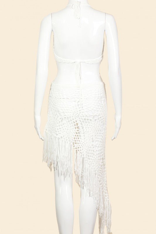 Ivory Two Piece Floral Trim Fringe Cover Up - STYLED BY ALX COUTURESWIMWEAR COVER - UPS