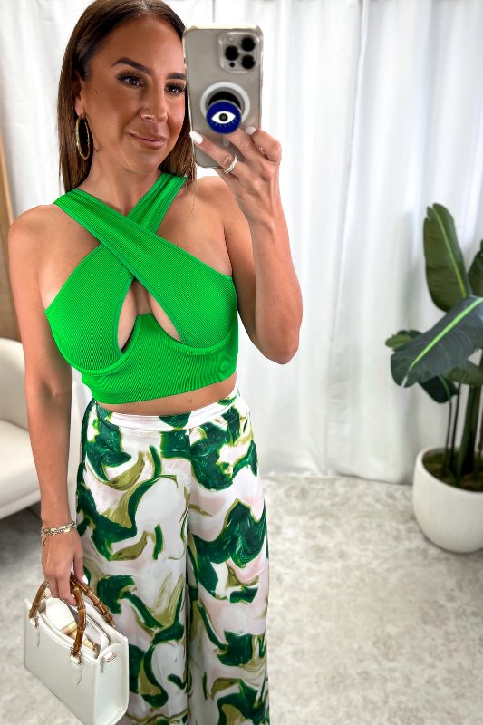 Kelly Green Wired Cross Front Crop Tank - STYLED BY ALX COUTUREShirts & Tops