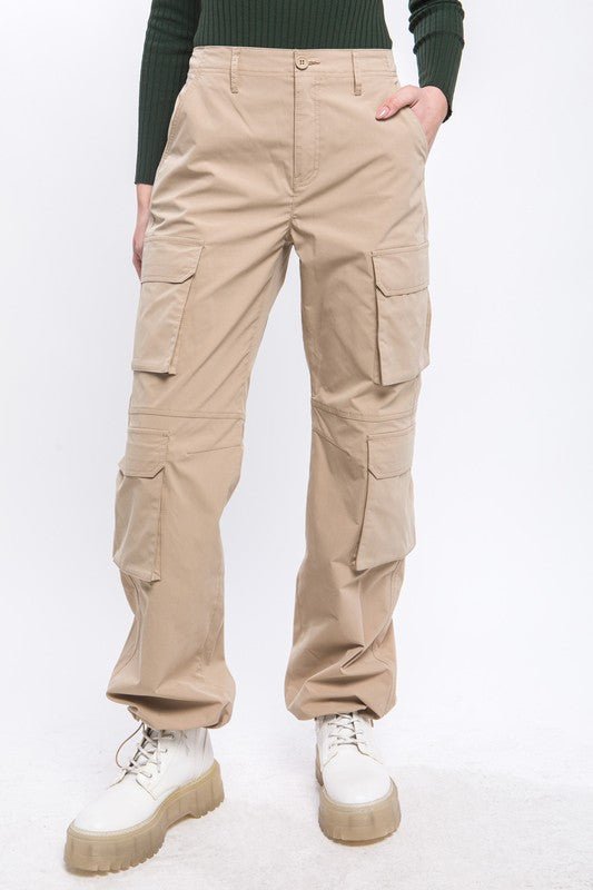 Khaki Cargo Pants With Button Closure & Multiple Pockets - STYLED BY ALX COUTUREPANTS