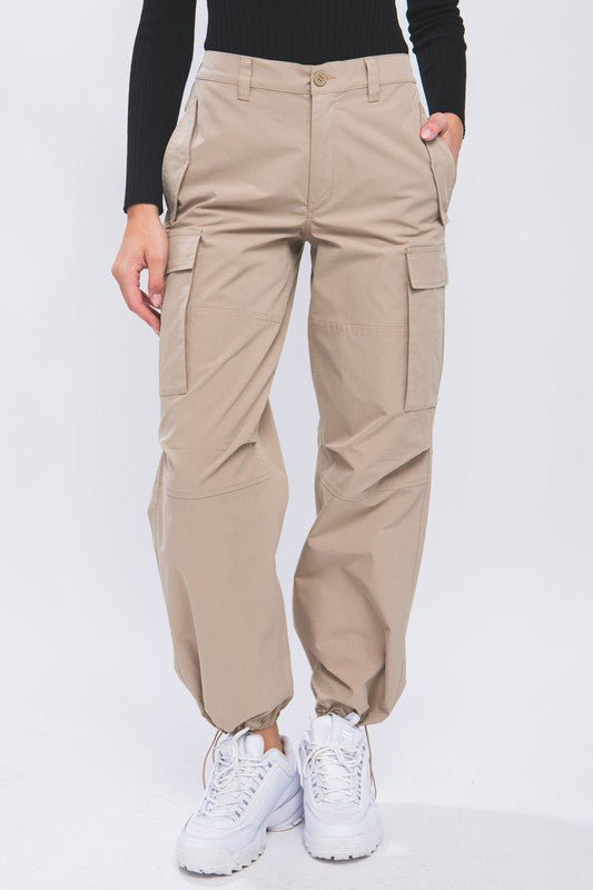 Khaki Cargo Pants With Elastic Waist Band - STYLED BY ALX COUTUREPANTS