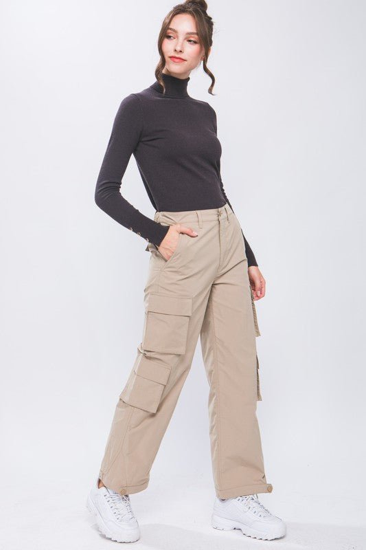 Khaki Cargo Pants With Snap Button - STYLED BY ALX COUTUREPANTS