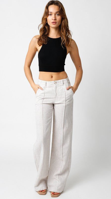 Khaki Denise Linen Pants - STYLED BY ALX COUTUREPANTS