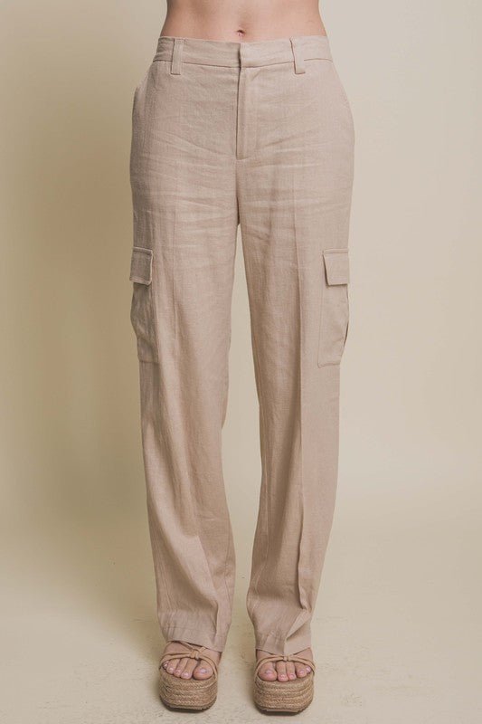 Khaki Linen Cargo Pants - STYLED BY ALX COUTUREPANTS