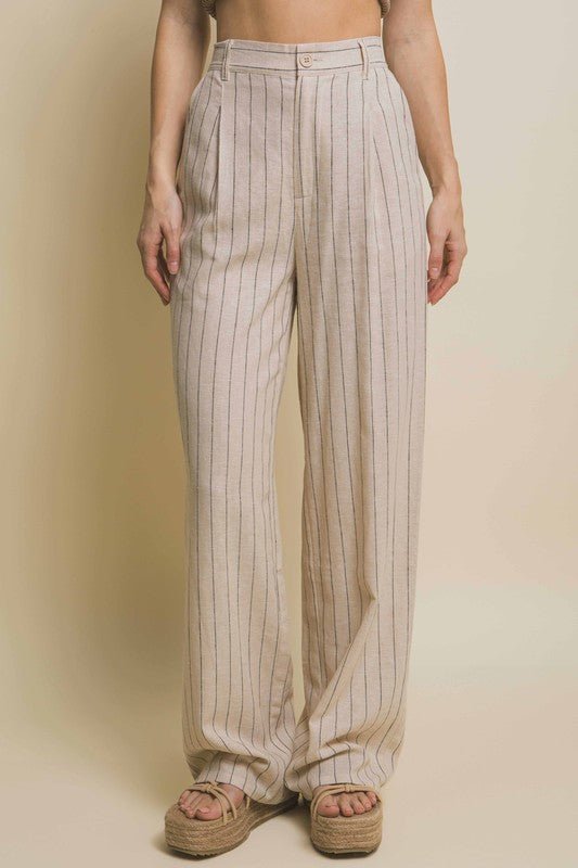 Khaki Linen Stripe Flannel Pants - STYLED BY ALX COUTUREPANTS