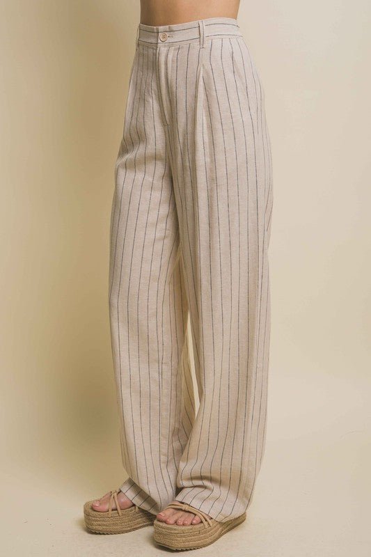 Khaki Linen Stripe Flannel Pants - STYLED BY ALX COUTUREPANTS