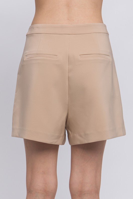 Khaki Pleated Waist Woven Shorts - STYLED BY ALX COUTURESHORTS