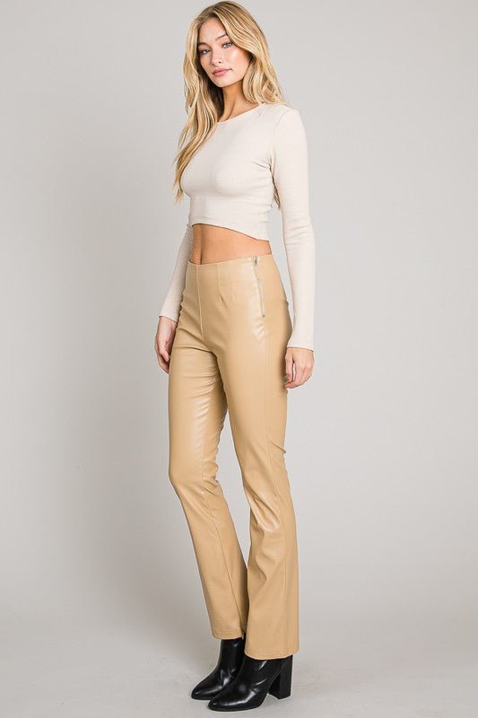 Khaki Pleather Boot - Cut Pants - STYLED BY ALX COUTUREPants