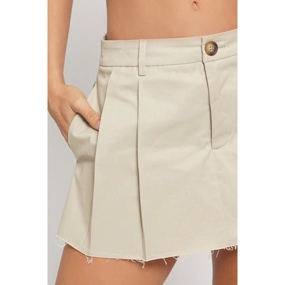 Khaki Raw Edge Pleated Skort - STYLED BY ALX COUTURESKIRTS