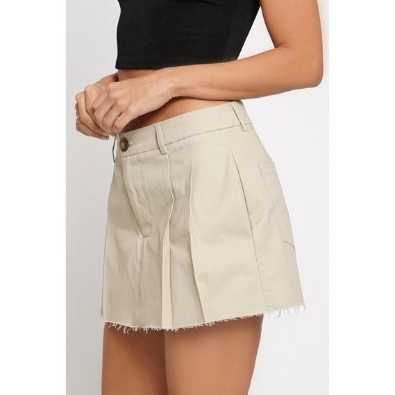 Khaki Raw Edge Pleated Skort - STYLED BY ALX COUTURESKIRTS