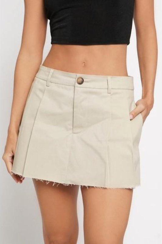 Khaki Raw Edge Pleated Skort - STYLED BY ALX COUTURESKIRTS