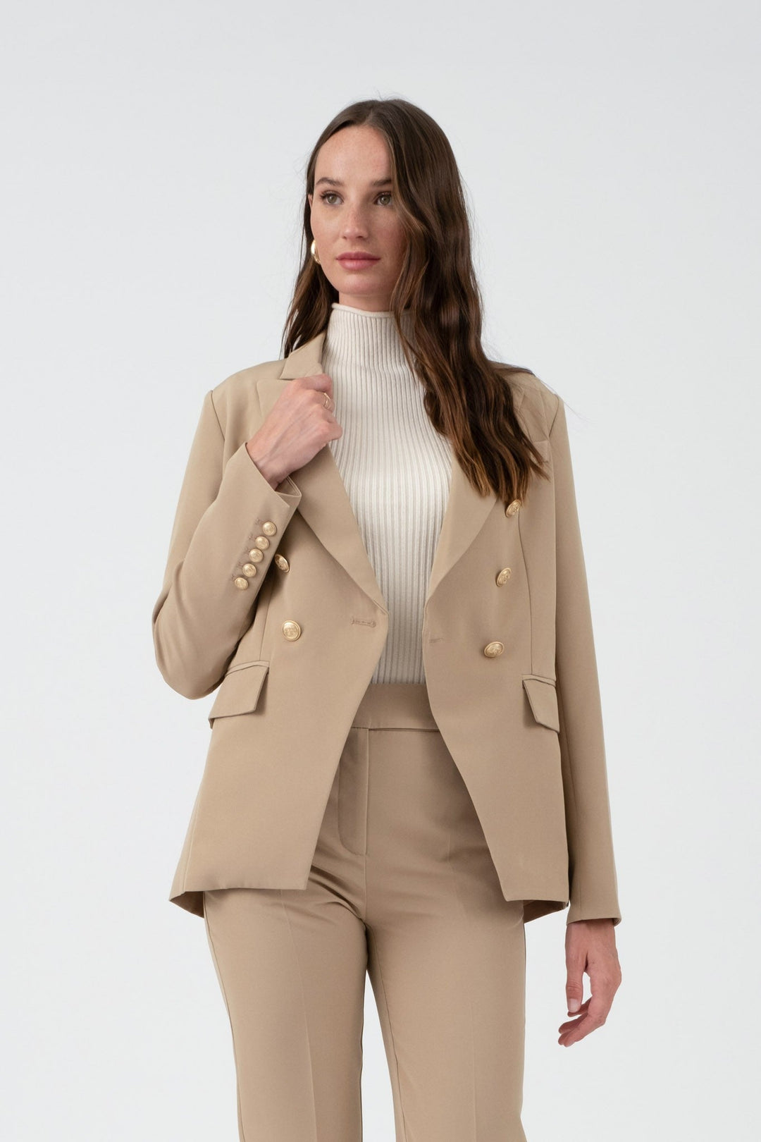 Khaki Solid Gold Hardware Collared Blazer - STYLED BY ALX COUTUREBlazer