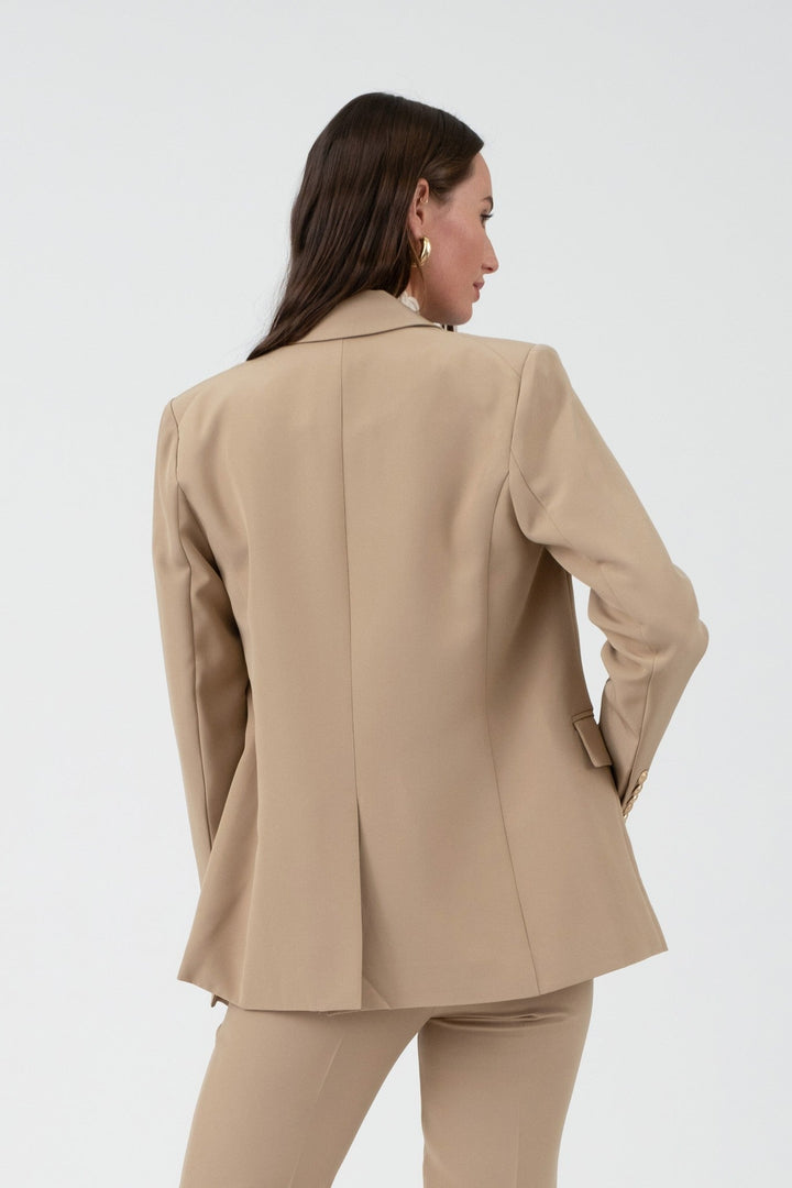 Khaki Solid Gold Hardware Collared Blazer - STYLED BY ALX COUTUREBlazer