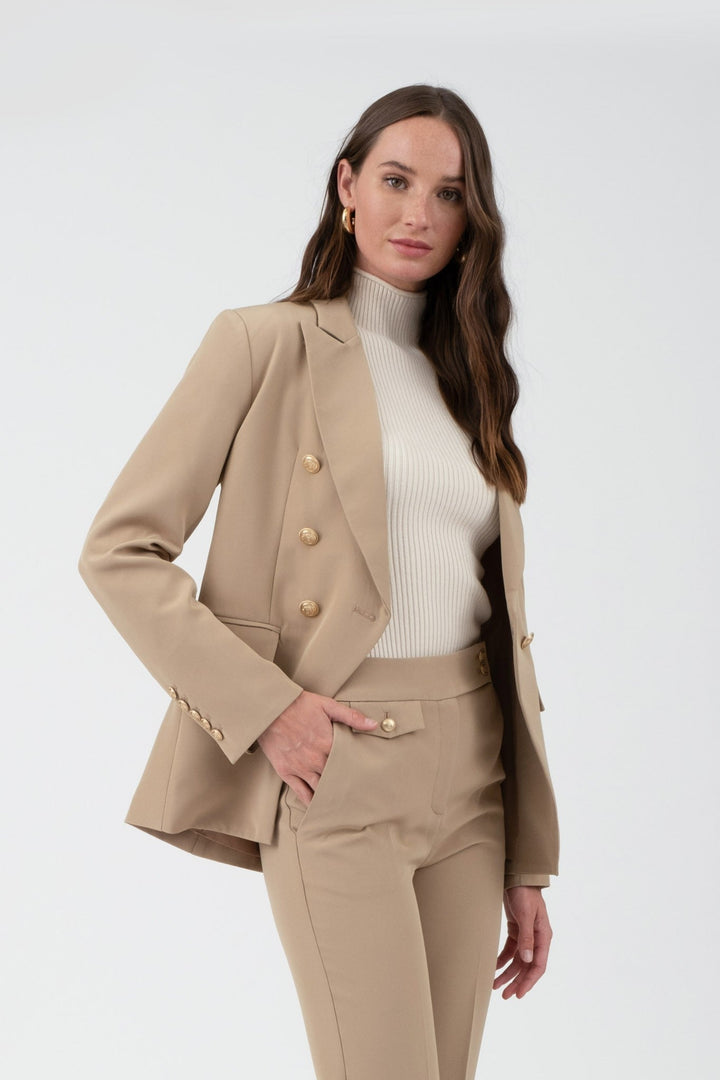 Khaki Solid Gold Hardware Collared Blazer - STYLED BY ALX COUTUREBlazer