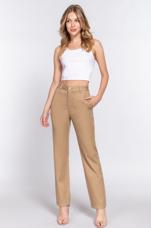 Khaki Straight Fit Twill Long Pants - STYLED BY ALX COUTUREPANTS