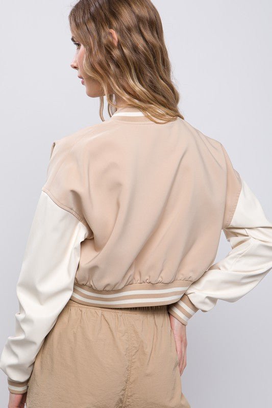 Khaki Varsity Crop Jacket - STYLED BY ALX COUTURECoats & Jackets