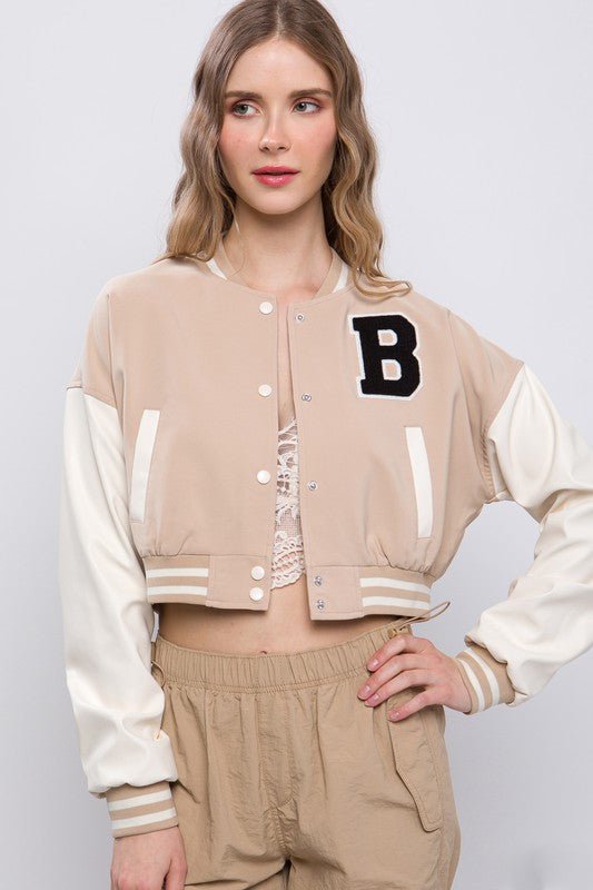 Khaki Varsity Crop Jacket - STYLED BY ALX COUTURECoats & Jackets