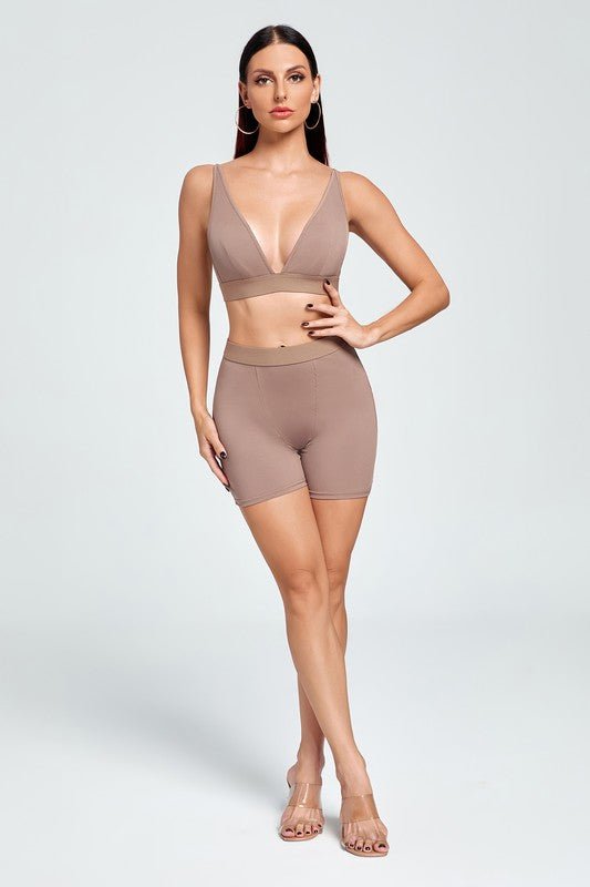 Khaki Workout Short Sets - STYLED BY ALX COUTUREActivewear