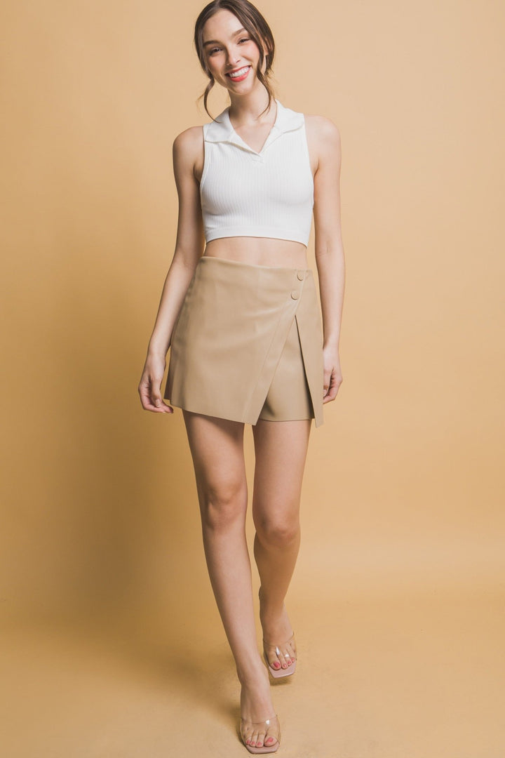 Khaki Wrap Hem PU Cargo Skort - STYLED BY ALX COUTURESKIRTS