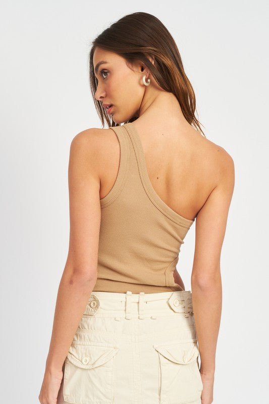 Latte Off Sleeve Side Cutout Bodysuit - STYLED BY ALX COUTUREShirts & Tops