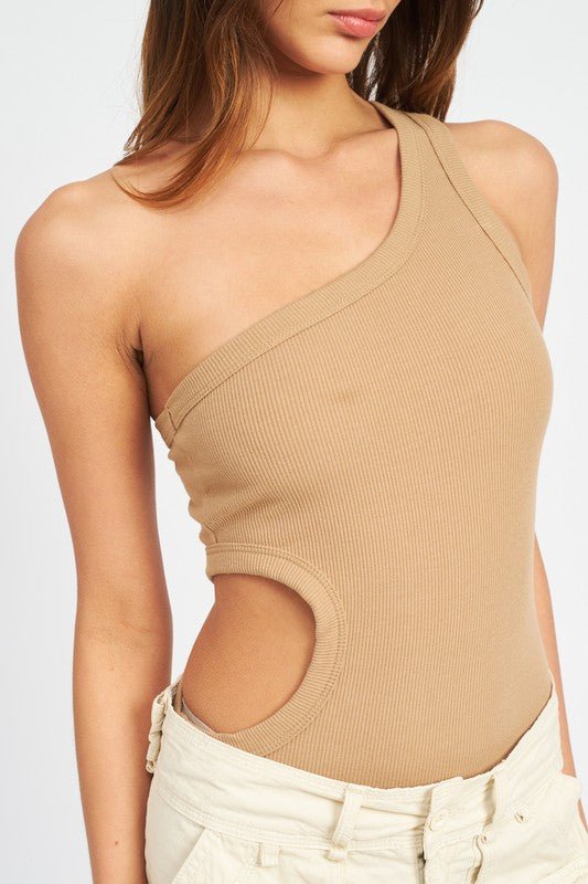 Latte Off Sleeve Side Cutout Bodysuit - STYLED BY ALX COUTUREShirts & Tops