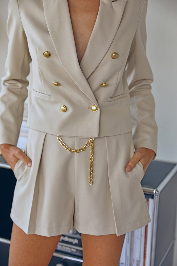 Light Beige Button Detail Blazer - STYLED BY ALX COUTUREBlazer