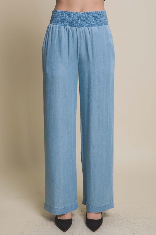 Light Blue Casual Elastic Waistband Pants - STYLED BY ALX COUTUREPANTS