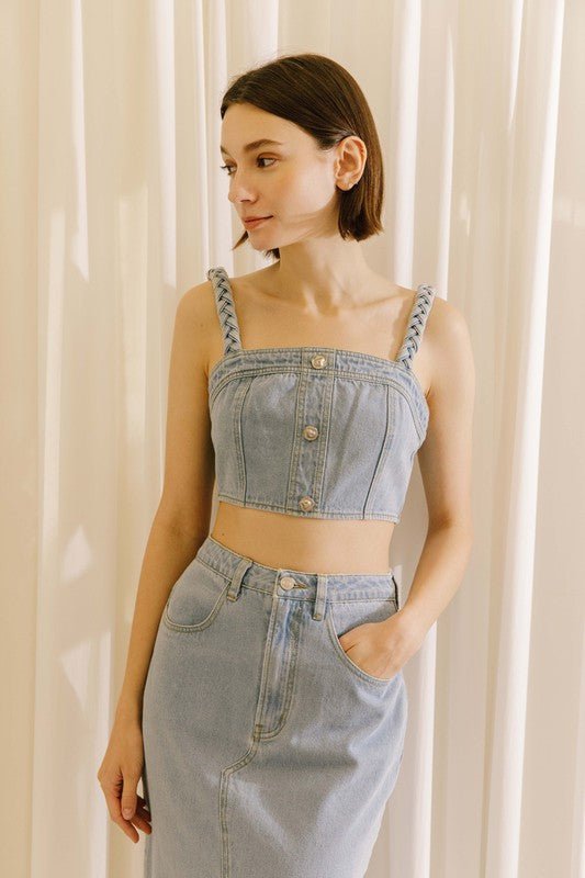 Light Denim Cropped Top - STYLED BY ALX COUTUREShirts & Tops