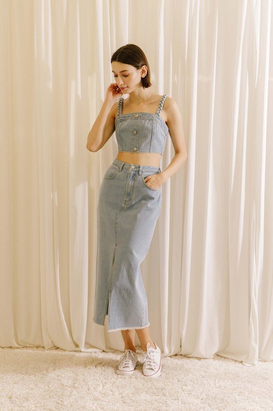 Light Denim Cropped Top - STYLED BY ALX COUTUREShirts & Tops