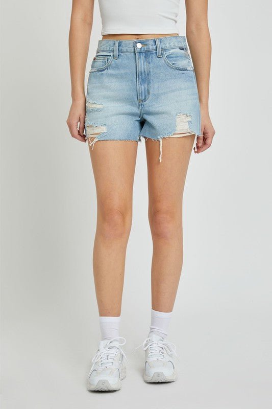 Light Denim High Rise Mom Shorts - STYLED BY ALX COUTURESHORTS