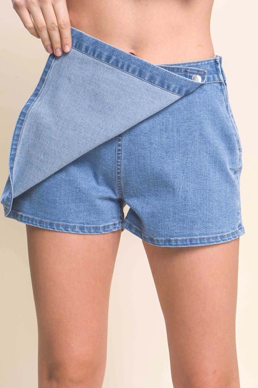 Light Denim Snap - On Button Skorts - STYLED BY ALX COUTURESKORTS