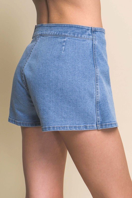 Light Denim Snap - On Button Skorts - STYLED BY ALX COUTURESKORTS