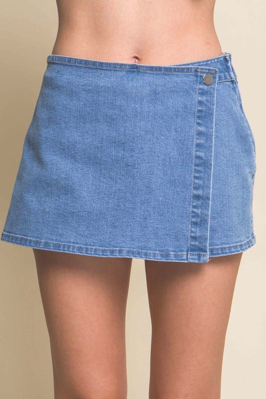 Light Denim Snap - On Button Skorts - STYLED BY ALX COUTURESKORTS