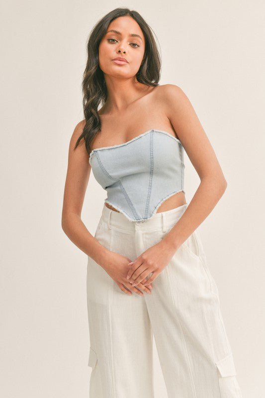 Light Denim Strapless Crop Top - STYLED BY ALX COUTUREShirts & Tops